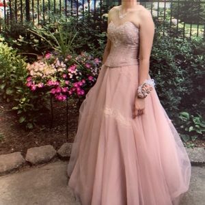 Two-piece blush pink prom dress